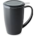 FORLIFE Curve Tall Tea Mug with Infuser and Lid 15 ounces, Black Graphite