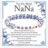 PLwelth Blue and White Porcelain Nana Bracelet Inspirational Gifts for Nana from Granddaughter Grandson Flower Vintage Handmade Stretch Bracelet Unique Jewelry Birthday Mother’s Day Christmas Gifts