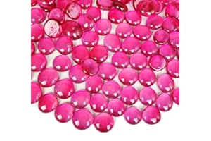 HappyFiller Valentines Day Decoration,Fuchsia Flat Marbles for Vase Fillers,Glass Gems Mosaics Crafts,Candle Holder Pebbles Stones Beads,Home Accents Wedding Centerpieces Party Decor,15 OZ