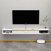 TuckTect Floating TV Stand, 75'' Wall Mounted Entertainment Center TV Media Console, Floating Shelves with Door, Floating TV Cabinet Large Storage TV Bench for Living Room (White, 74.8IN)
