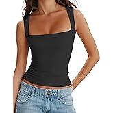 AURUZA Square Neck Tank Tops for Women, Sleeveless Double Lined Tops for Women Sexy Going Out Top Trendy Basic Fitted Shirts