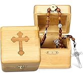 Liliaafar Olive Wood Rosary With Box Jerusalem Blessed Gift Religion From The Holy Land Dangling Cross Pendant & Traditional Cord For Men And Women Catholic Necklace St Saint Benedict Medal Crucifix