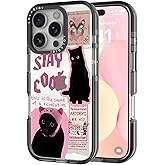 LOLAGIGI Case for iPhone 15 Plus, Pink Black Cat Art Collage Cute Kawaii Design Girly Aesthetic Cartoon Pattern for Women Girls Teens Transparent Acrylic Hard Case,6.7"