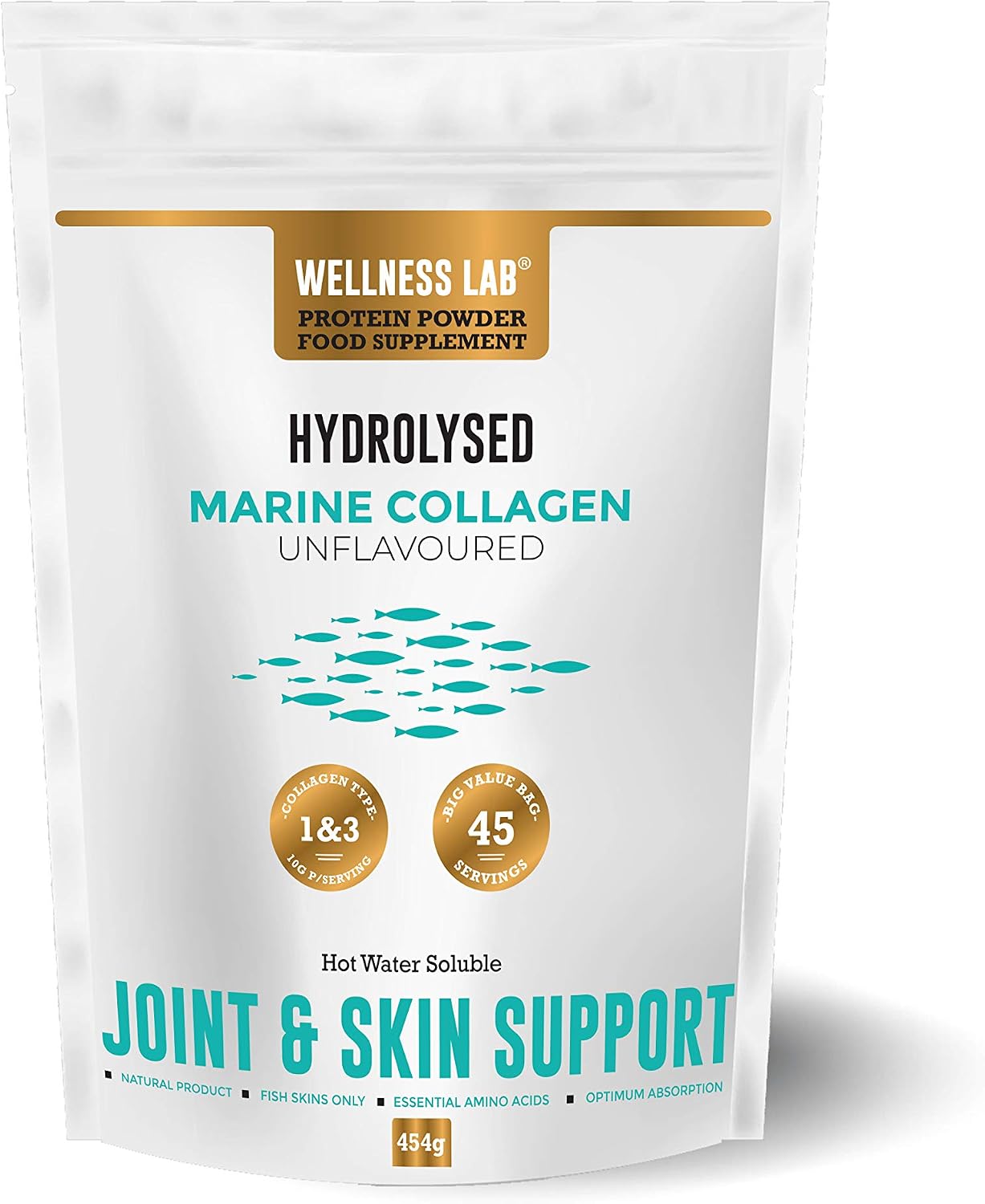 Marine Collagen Powder 10,000mg, Hydrolysed Type 1 & 3 Marine Collagen Peptides, High Strength Marine Collagen Supplement