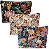3pcs Colorful Flower Makeup Bag, Abstract Botanical Flower Cosmetic Bag, Christmas Wedding Anniversary Birthday Friendship Gifts for Women Girls Best Friends Sister Bestie Grandma Travel Toiletry Bag
