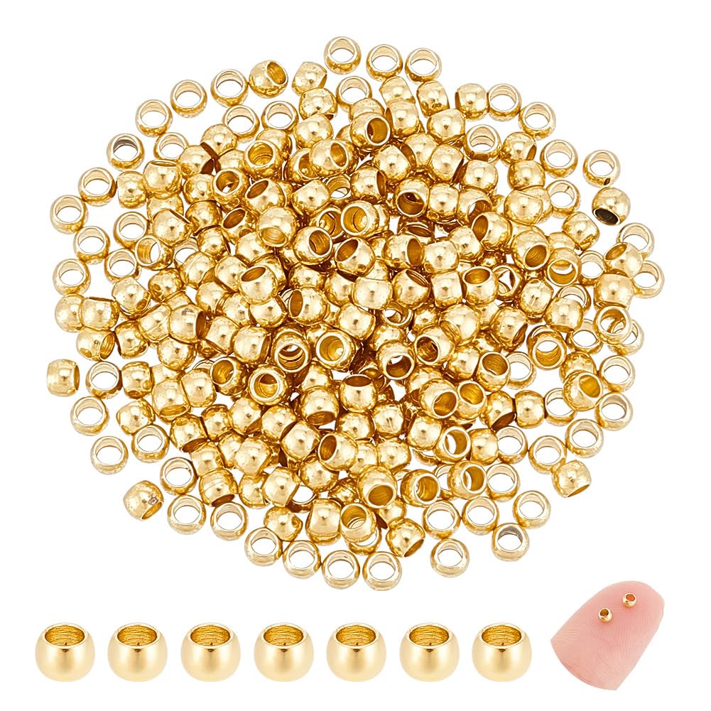 UNICRAFTALE 300pcs Gold Plated Round Crimp Beads Stainless Steel Spacer Beads Clamp Ends 2.5mm Rondelle Beads Tiny Crimps Beads Metal Beads Findings for DIY Bracelet Necklace Jewelry Making — image 1