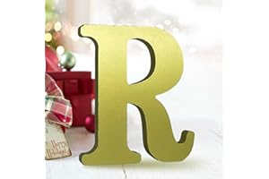 Aocean 6 Inch Golden Wood Letters Unfinished Wooden Letters for Wall Decor Decorative Standing Letters Slices Sign Board for Crafts Christmas Decoration Home Party Projects (R)