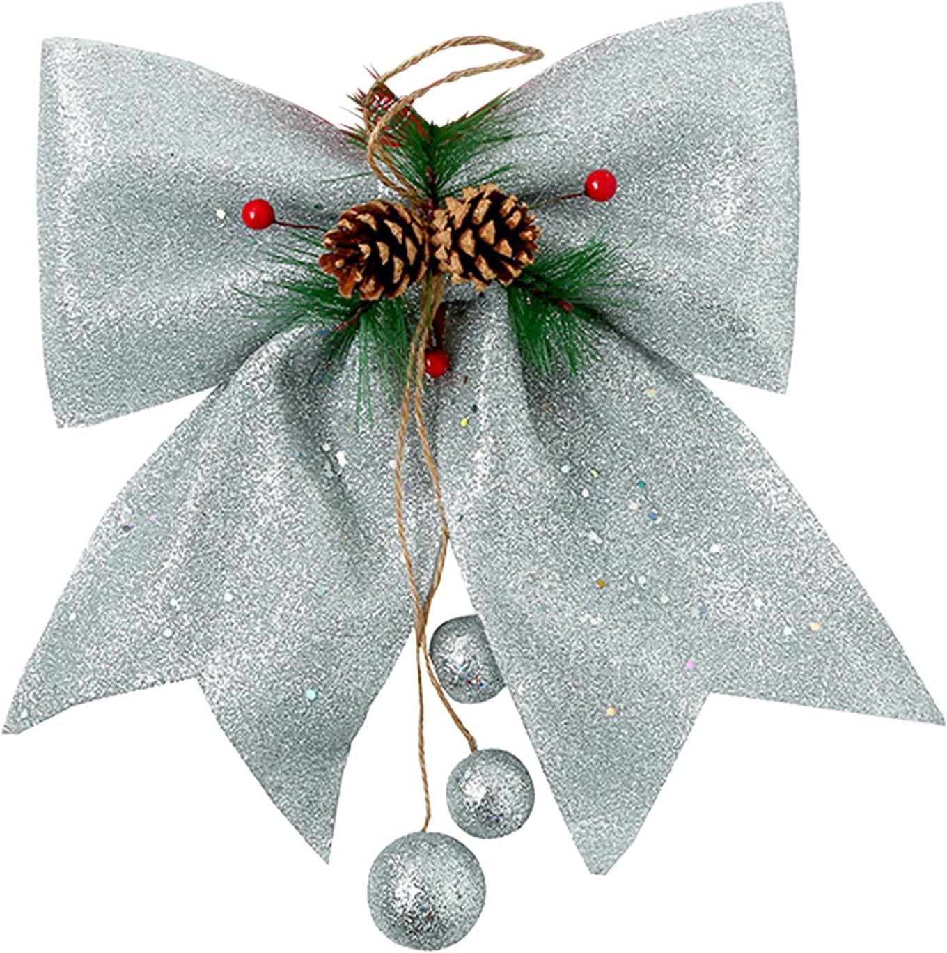 Bows & Ribbons - UMXOSM Christmas Wreath Bows, Large Glitter Christmas Tree Bows 10x12Inch Bowknot Garland Ties for Christmas Treetopper Xmas Decoration(Silver)