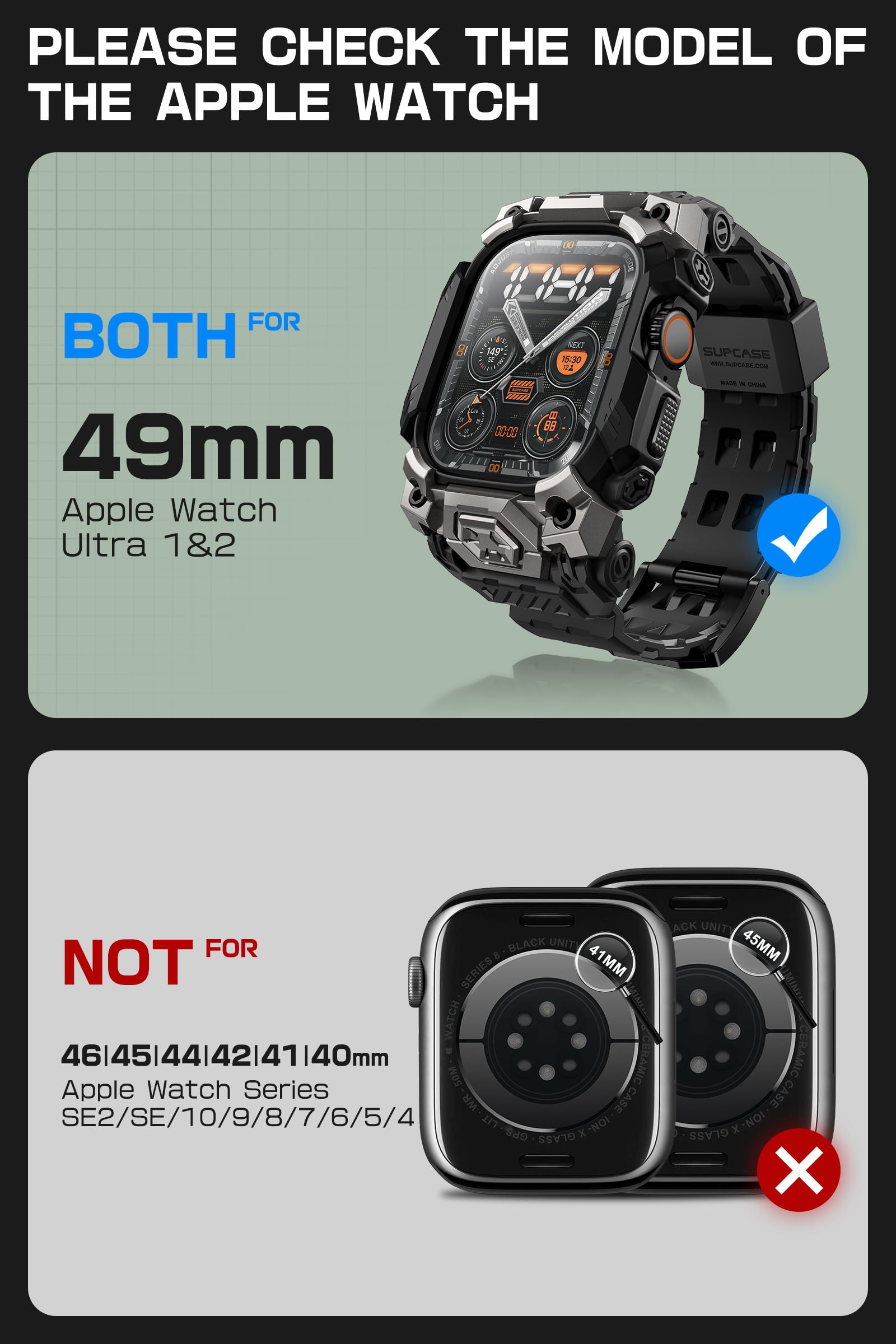 SUPCASE for Apple Watch Ultra 2/1 49mm Case with Band 2024/2023/2022 (Unicorn Beetle Ore), [Anti-Scratch] [Military-Grade Protection] Rugged Sport Men Bumper Case with Adjustable Strap Band, Black