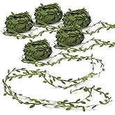 Tosnail 5 Roll Total 109 Yards Olive Green Leaves Leaf Trim Ribbon Artificial Vines Leaf Garland - Great for DIY Craft Gift Wrapping Party Wedding Home Decoration