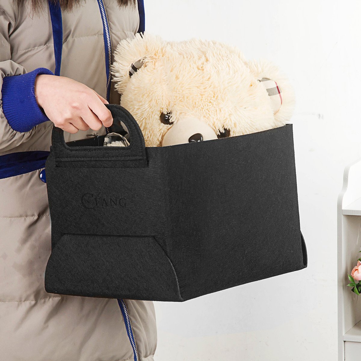 Collapsible Storage Bin Basket Organizing Box Closet Organizer with Handles for Office, Bedroom, Toys, Laundry (Black)