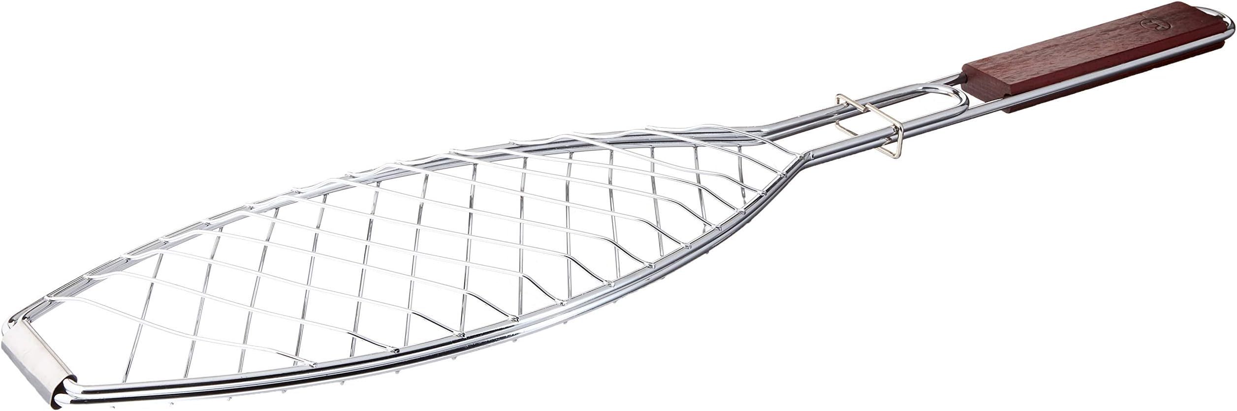 OUTSETQC70 Chrome Fish Basket with Rosewood Handle