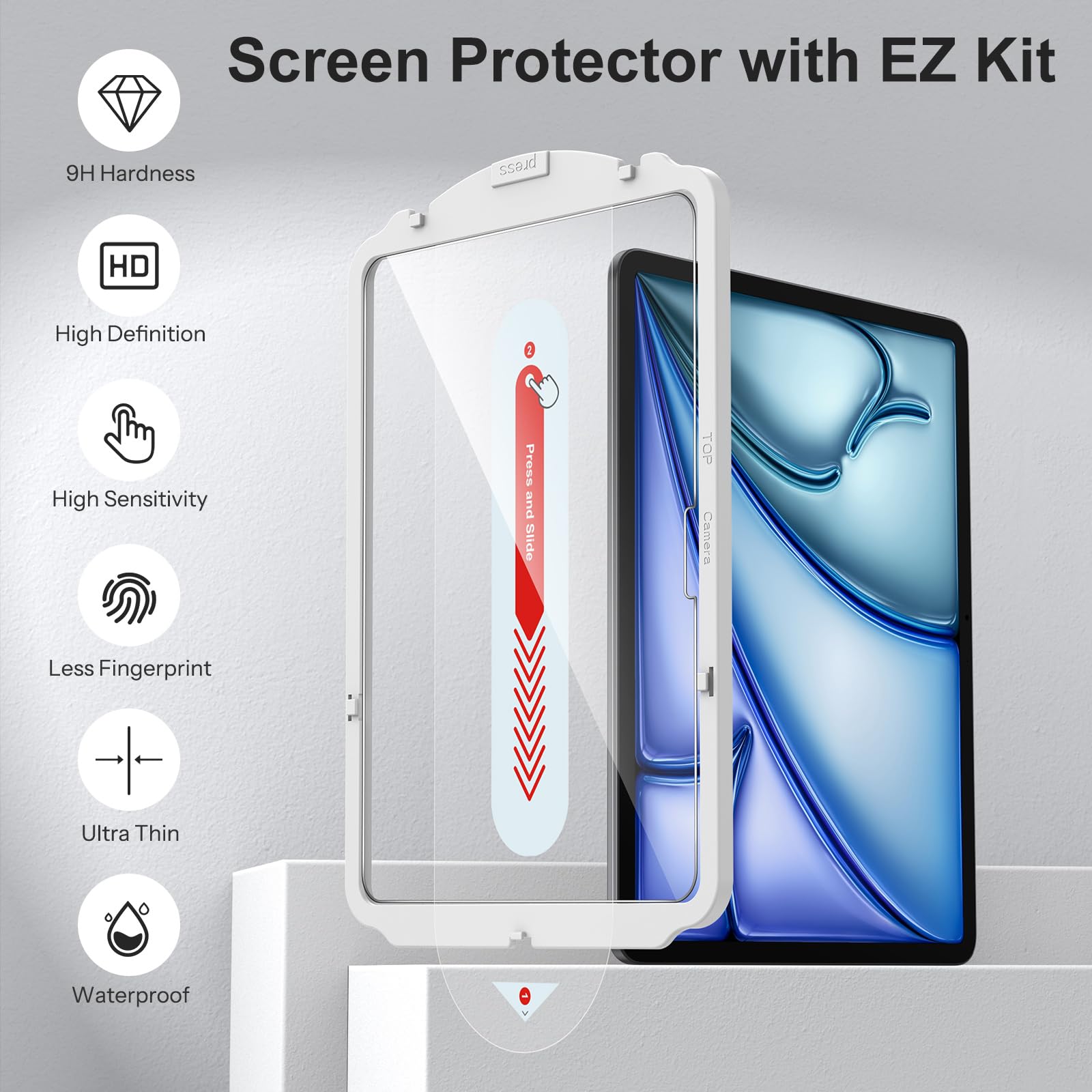 SPARIN Screen Protector for iPad Air 11 Inch M3/M2 (2025/2024, 7th/6th Generation), Auto-Alignment Frame, 9H Tempered Glass Film, Apple Pencil Compatible and Case Friendly, Ultra Clear [2 Pack]