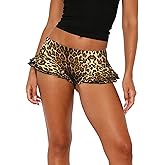 Virpo Women's Leopard Print Ruffles Hem Micro Shorts Stretch Y2k Low Rise Sexy Party Club Booty Shorts