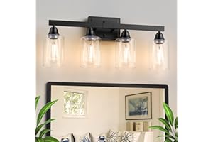 VOLISUN Matte Black Bathroom Light Fixtures, 4-Light Bathroom Vanity Light Over Mirror, Modern Vanity Lights for Bathrooms, B