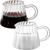 Loscarol 2 Pcs Small Glass Pitcher - Elegant Wave Shaped Creamer Pitcher | for Coffee, Milk, Tea, 6 oz Milk Frothing Cup Creamer Jug for Kitchen