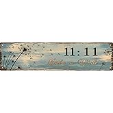 Vintage 11:11 Make A Wish Decorative Sign 4x16 in Plaque with Dandelion Motif for Home Porch Garage for Indoor/Outdoor Décor