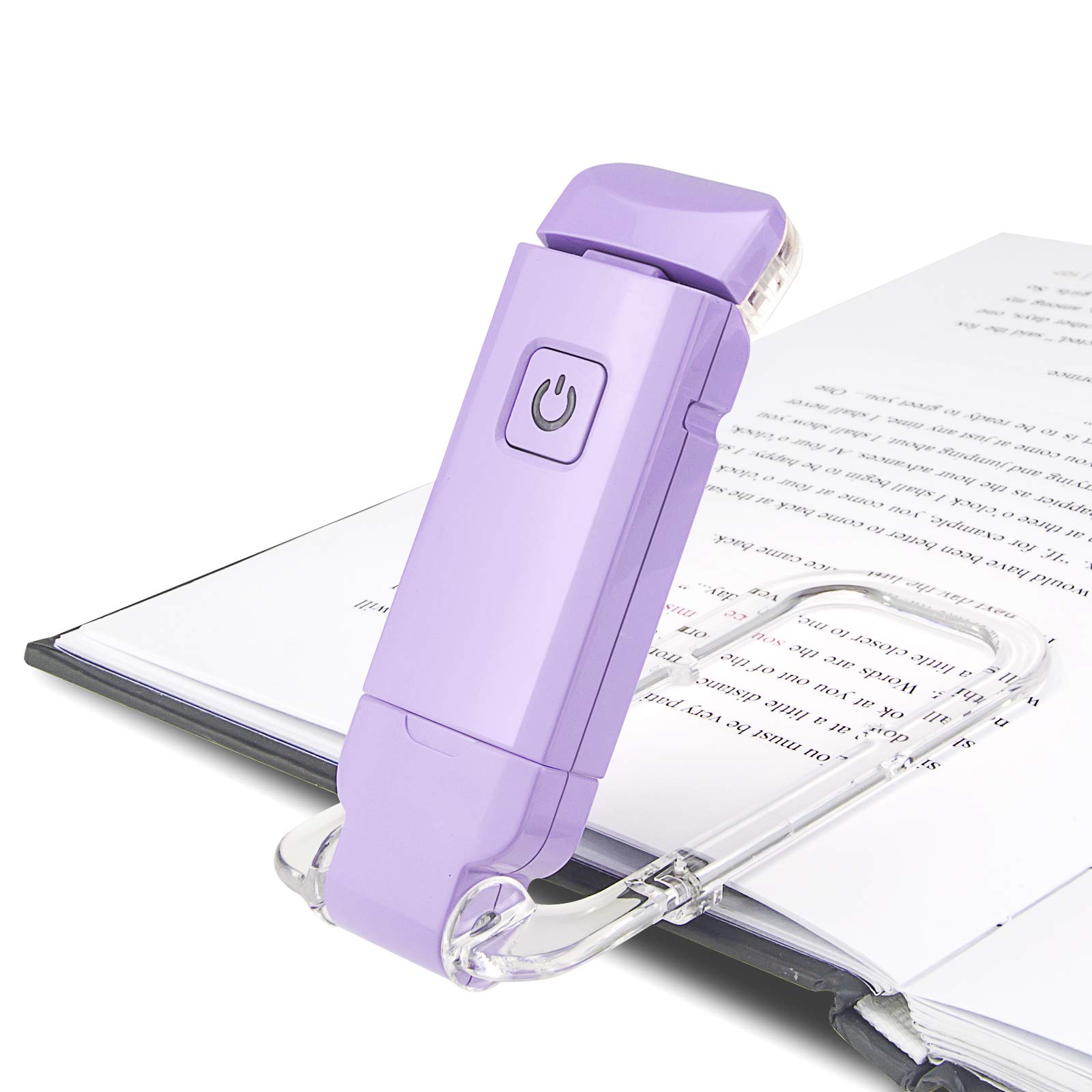 HONWELL USB Rechargeable Reading Light Clip on Book Light for Reading in Bed, 3 Brightness Adjustable for Eye Care, Dimmable Book Lamp for Bookworms, Kids, Violet