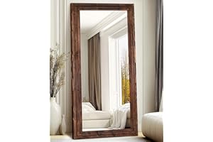 ABSWHLM Full Length Mirror 76"x34" Solid Wood Frame Floor Large Mirror for Living Room, Bedroom Hanging or Leaning Wall-Mounted, Brown