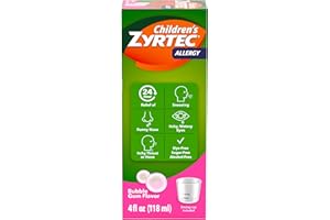 Children's Zyrtec 24 Hour Allergy Relief Syrup, Cetirizine Hydrochloride Antihistamine, Allergy Medicine for Indoor & Outdoor Allergy Relief, Dye- & Sugar-Free, Bubble Gum, 4 fl. oz