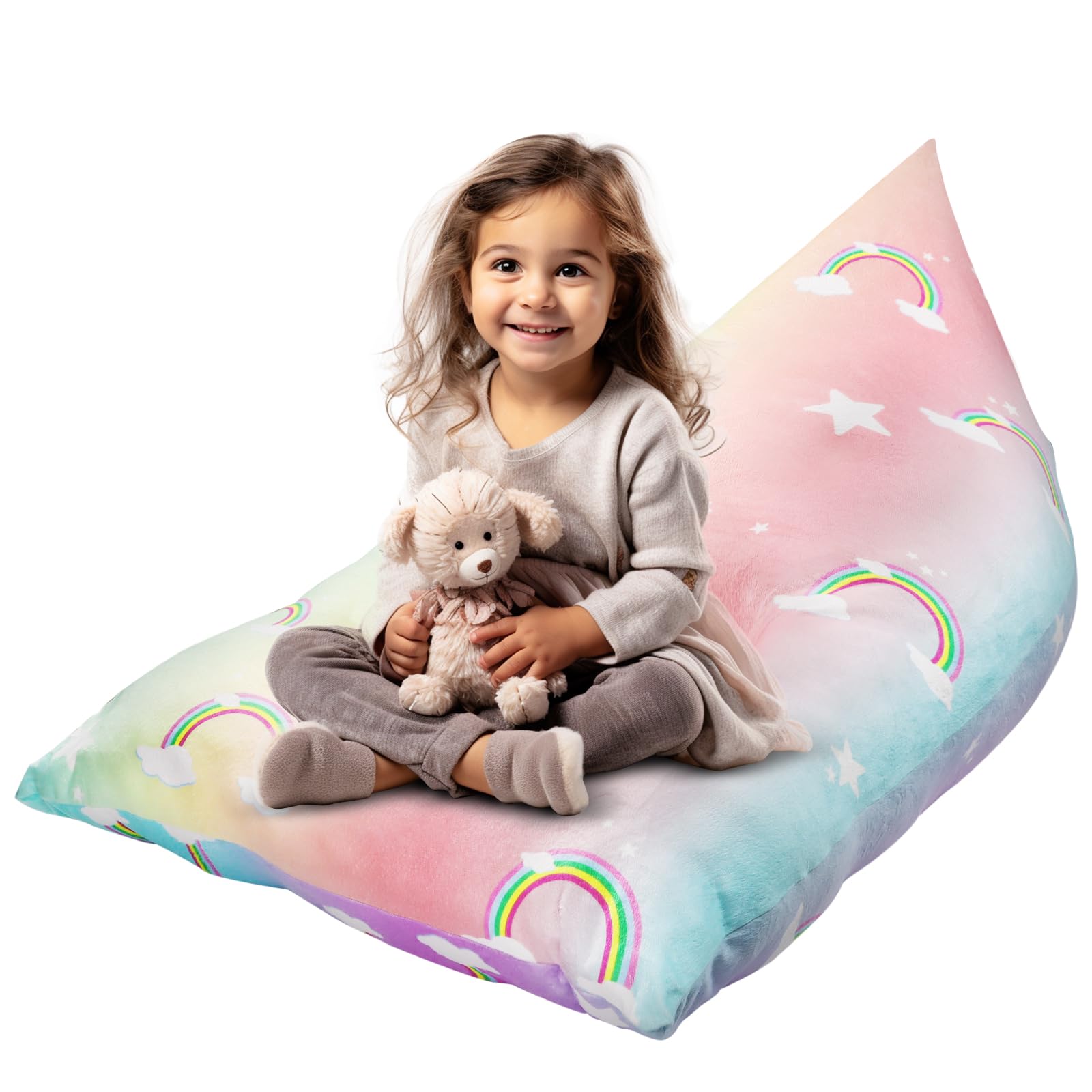KOLACEN Stuffed Animal Toy Bean Bag Cover Soft Toy Rainbow Storage Bean Bags Without Filling Foldable Kids Sofa Children's Bean Bags Adult Bean Bag Beanbags for Kids Children Large Capacity 250L
