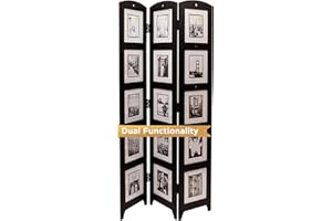 Kiera Grace 3-Panel Photo Collage Room Divider and Privacy Screen, Picture Frames Hold 15 Photos of 5"x7" Size, Ideal for Off
