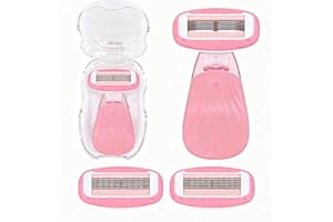 Keropy Women Razors moisturizing bar for Sensitive Skin, Travel Razors Shaving Kit Essential - 5-Blade for Sensitive Skin - Bikini, Legs, Underarms - 1 Handle & 3 Refill Cartridges - Pink