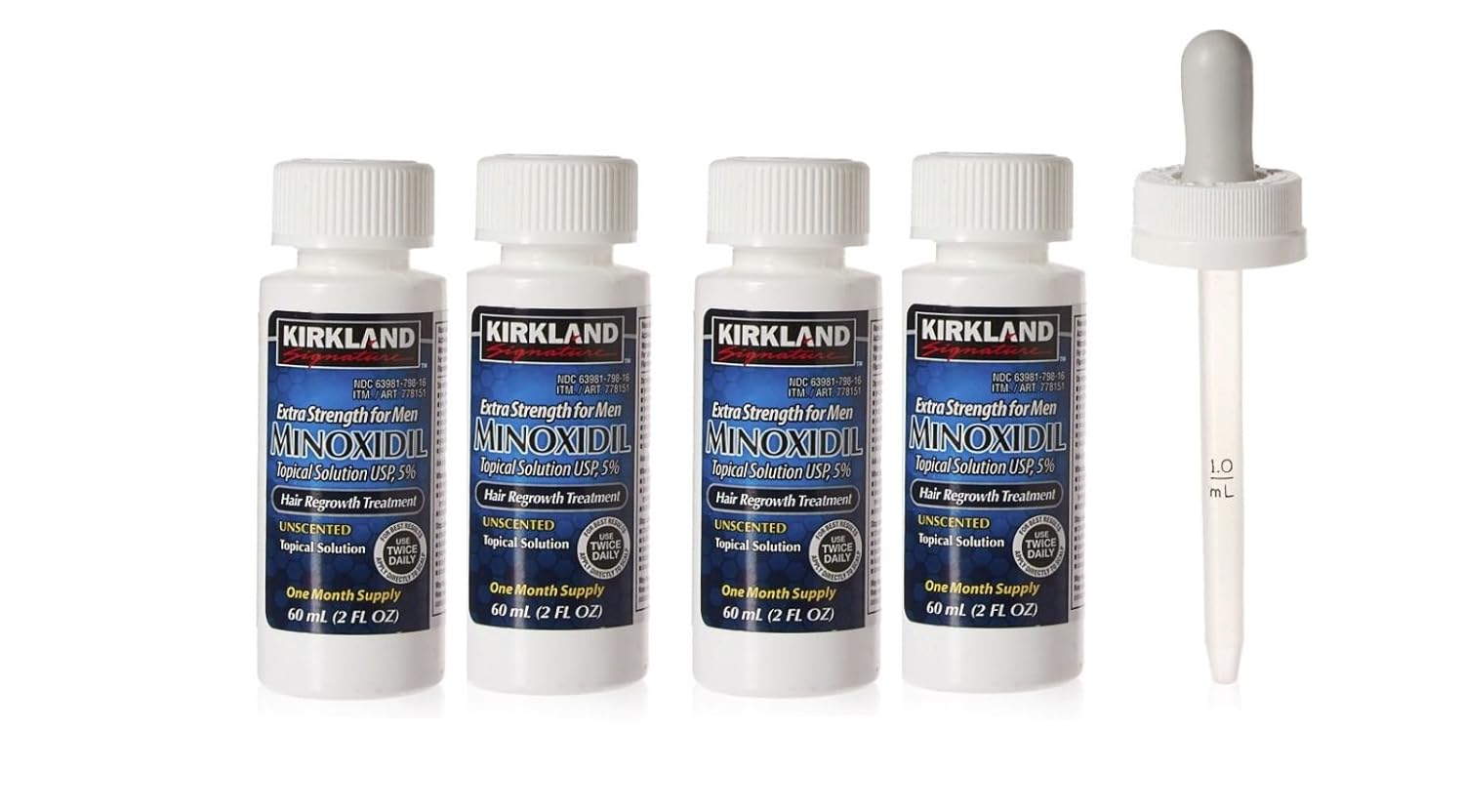 Kirkland Minoxidil 5% Topical Solution Extra Strength Hair Regrowth Treatment for Men Dropper Applicator Included (1 month to 24 month supplies available) (9 month supply) : Beauty