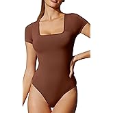 IUGA Bodysuits for Women Tummy Control Short Sleeve Square Neck Bodysuit Women's Slimming Basic Body Suit Tops