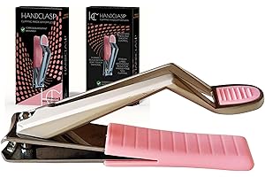 HANDCLASP Nail Clippers, Stylish, Comfortable for Seniors, Fingernails, Premium Stainless Steel, Curved Edge, Wide Jaw, Ergonomic, Thumb Rest, Comfort Cuts, Women, Men, Teens, Special Needs, (Pink)