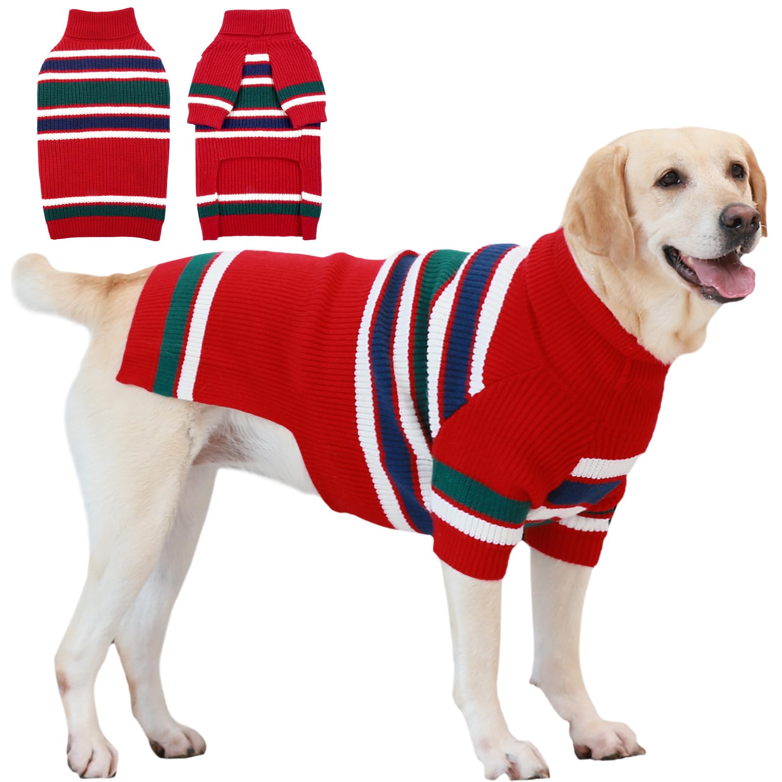 IECOii Dog Jumper Christmas,Extra Large Dog Jumpers,Big XXXL Dog Sweater Cozy Winter Pet Clothing,Warm Knitted Dog Sweater For Large Breeds,Golden Retrievers,Labradors Sweaters,Red-3XL