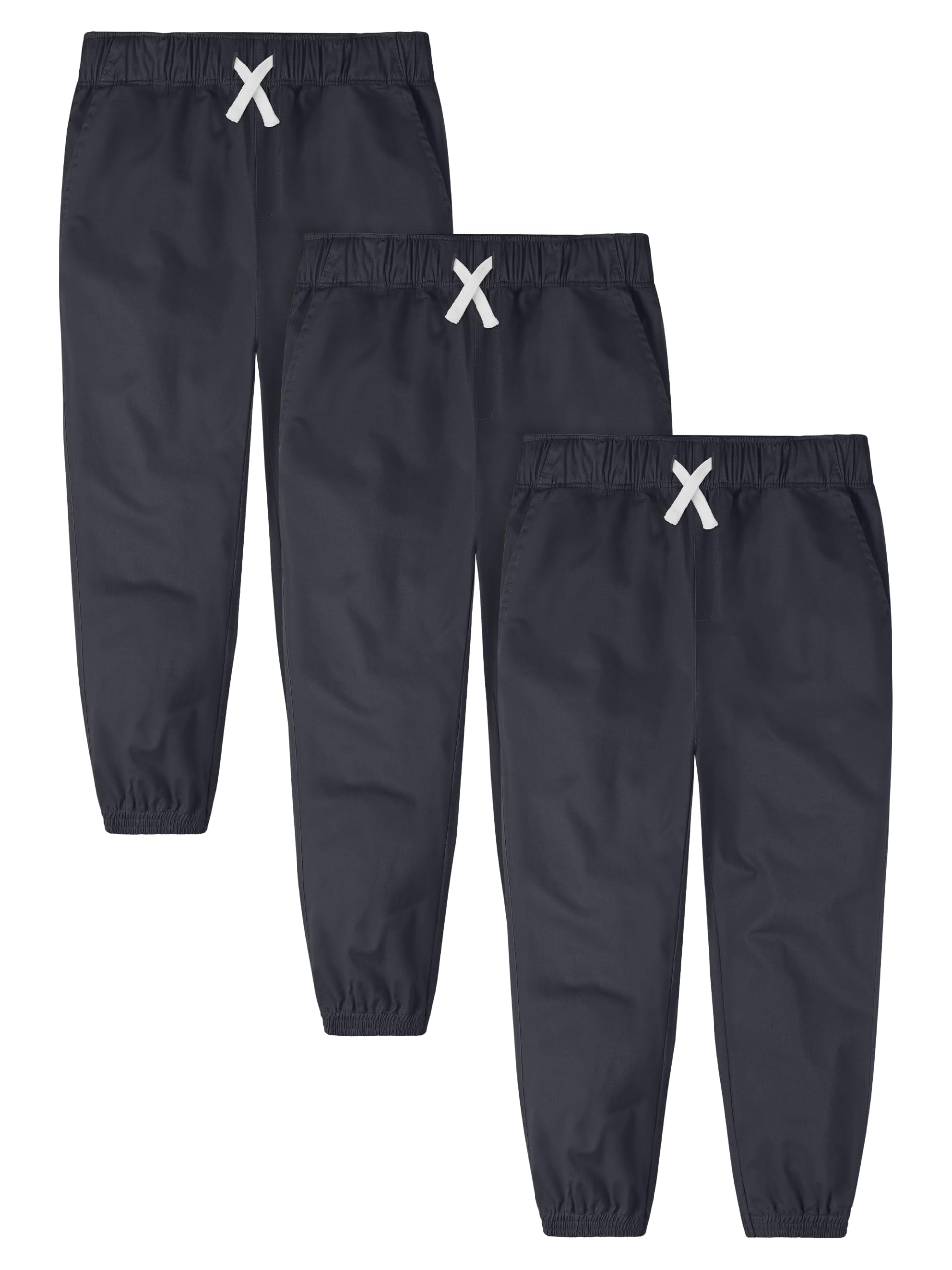 Photo 1 of Resinta 3 Pack Boys' Stretch School Jogger Pants Pull-On Twill Uniform Pants Stretch Chino Fabric with Elastic Waist for Kids