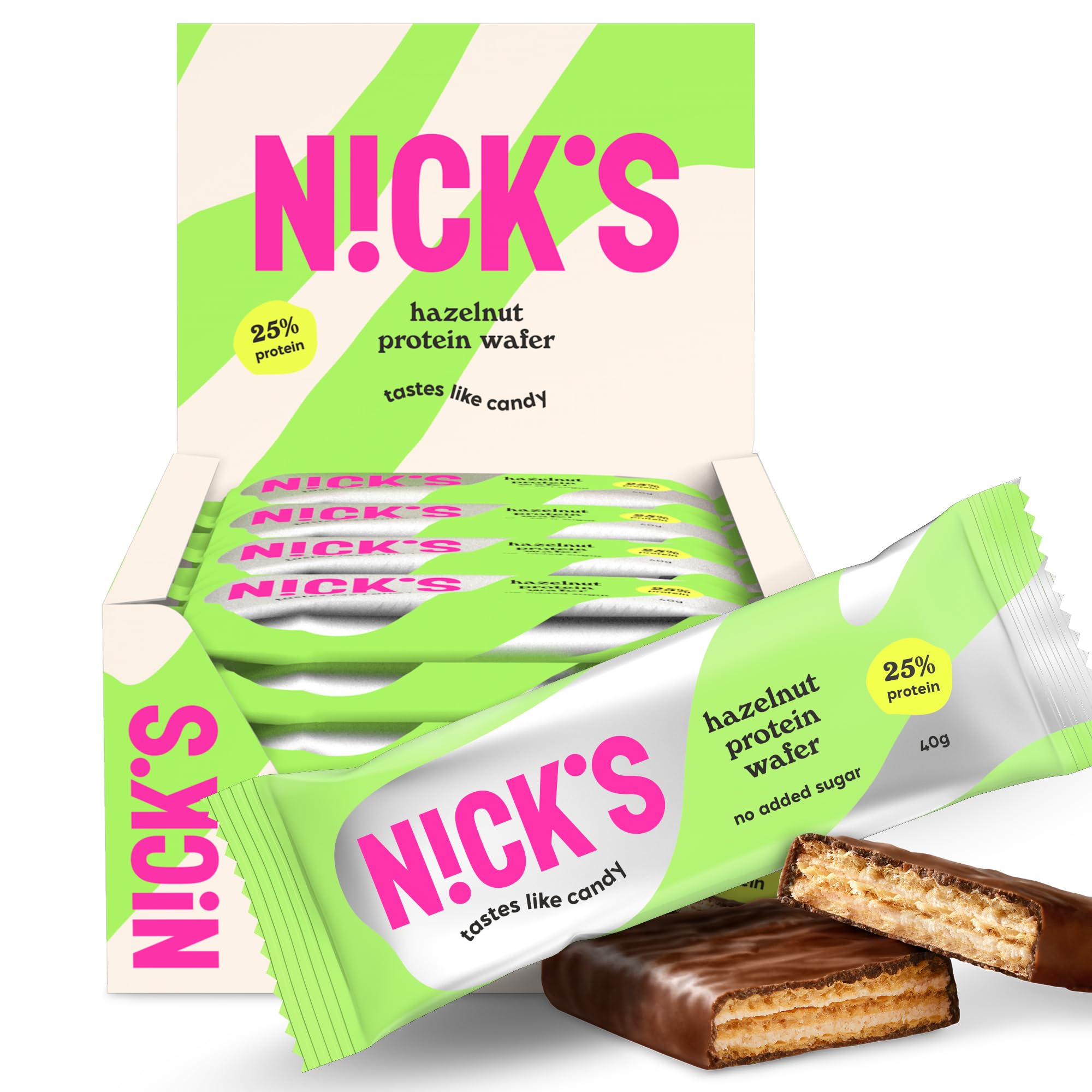 NICKS Protein Wafer Bars Hazelnut | 25% Protein | 203 Calories | Low carb Biscuits Snack Bar No Added Sugar Gluten free (Multipack 24x40g)