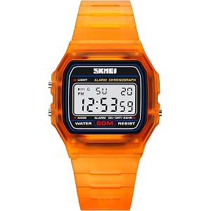 Gosasa Unisex Digital Sports Watch Classic Transparent Color PU Strap 30M Waterproof Casual Watch with EL Backlight, Alarm, S
