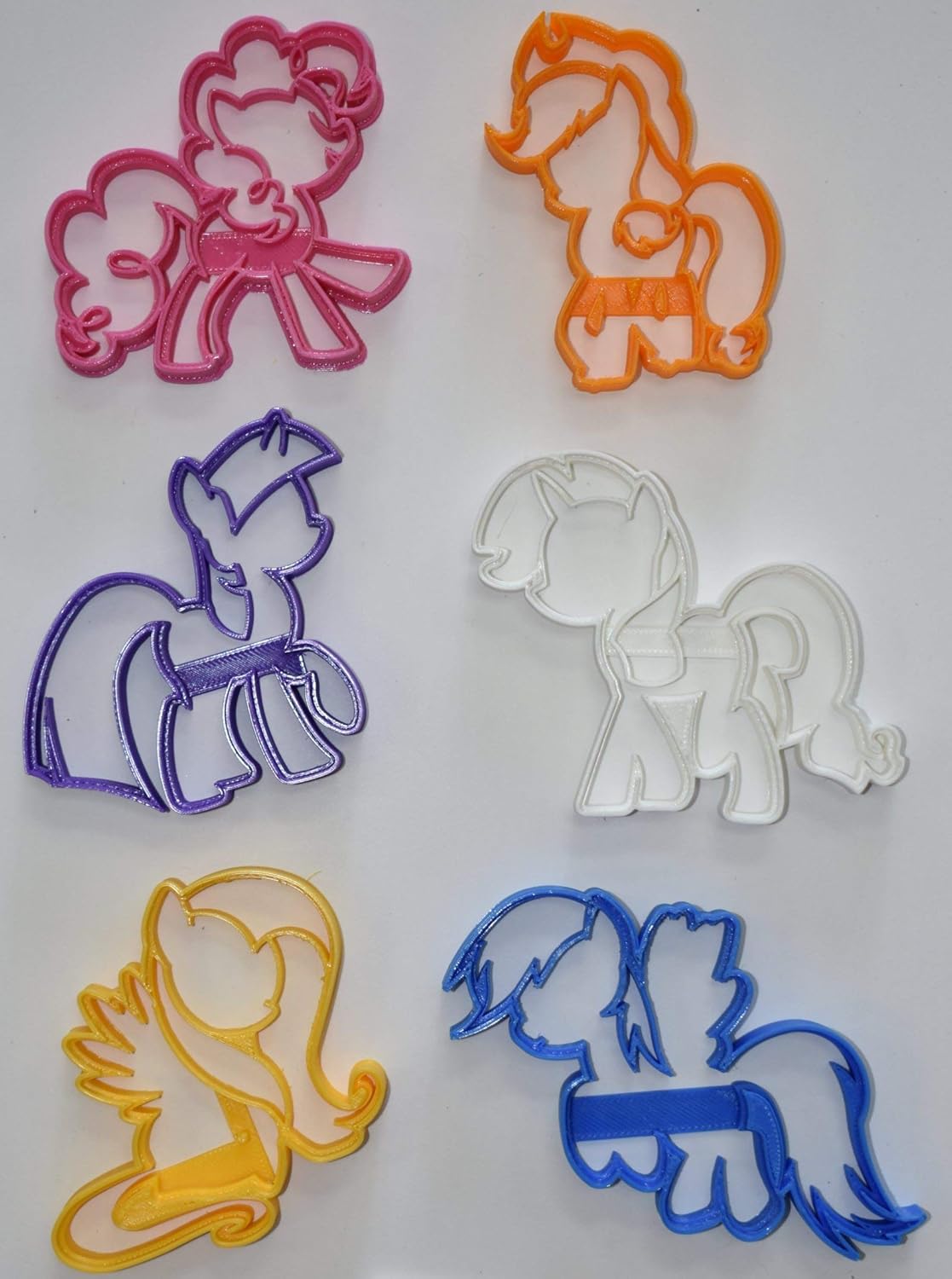 MY LITTLE PONY FRIENDSHIP IS MAGIC CARTOON CHARACTERS PINKIE PIE RAINBOW DASH RARITY APPLEJACK TWILIGHT SPARKLE FLUTTERSHY ALICORN UNICORN PEGASUS PONIES SET OF 6 COOKIE CUTTERS MADE IN USA PR1077