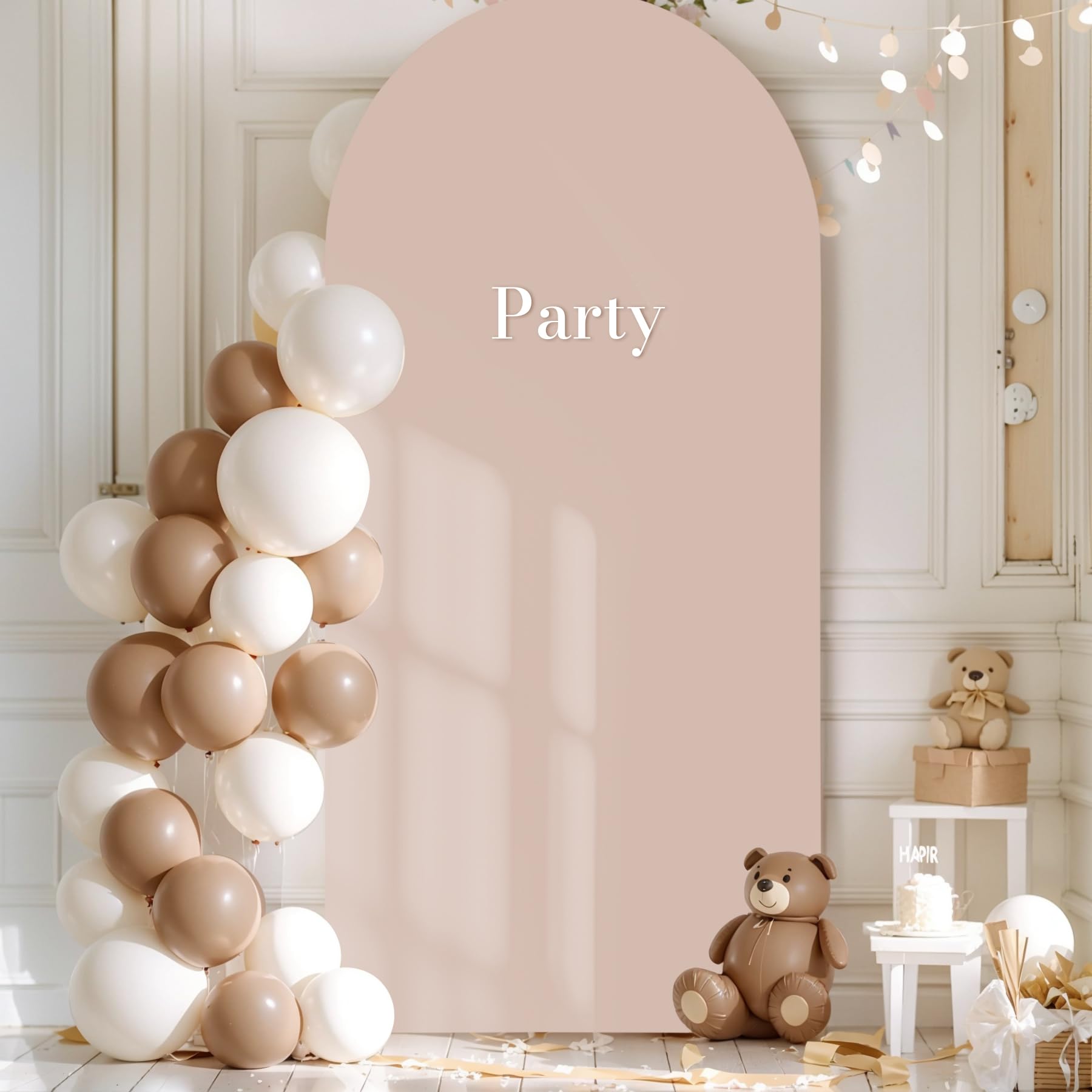 Photo 1 of 6.6FT Nude Arch Backdrop Cover - Spandex Fitted Wedding Arch Stand Covers Round Top Chiara Arch Backdrop Cover for Birthday Party Banquet Photo Background Decoration