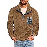 Yousify Mens Fuzzy Sherpa Sweatshirt Flannel Fleece Pullover Jacket Casual Quarter Button Aztec Coat Western Sweaters