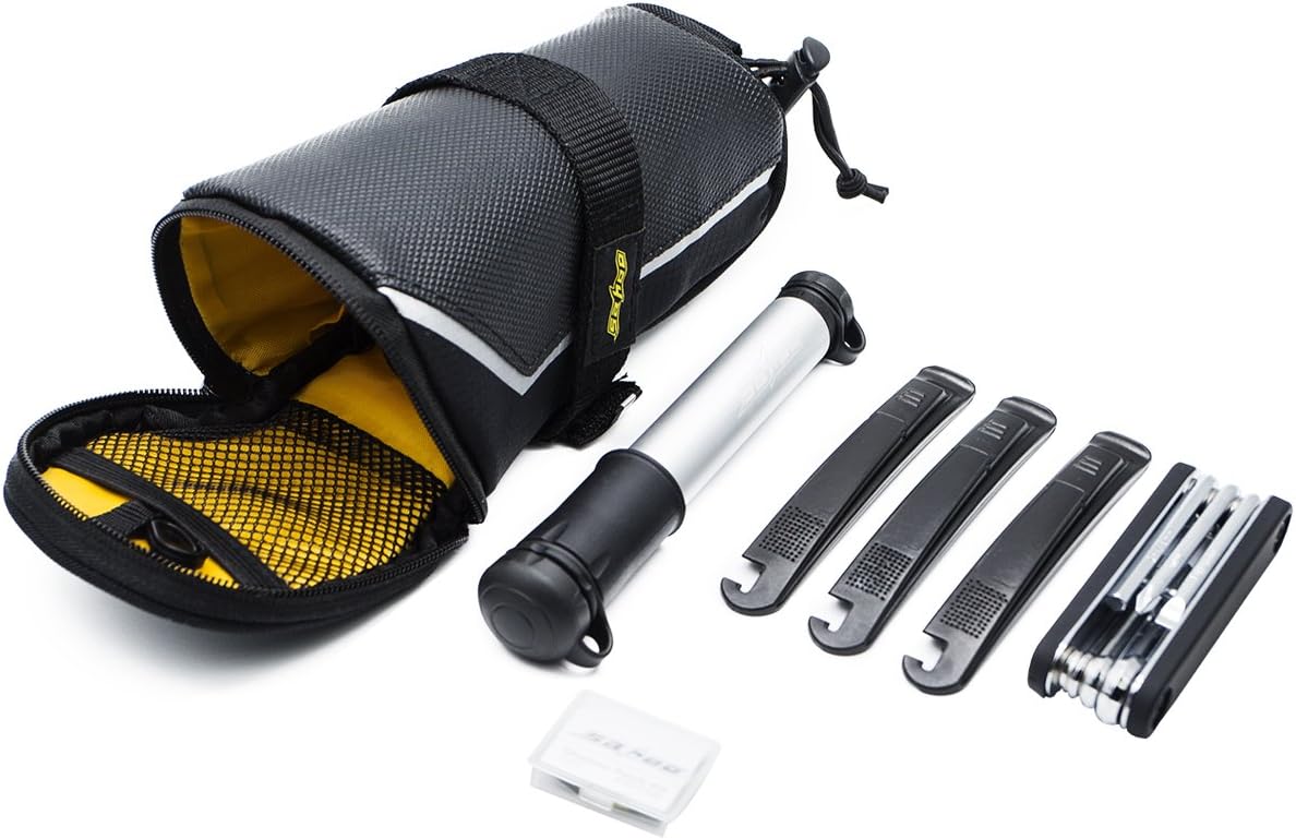 GUSODOR Bicycle Repair Bag Set Bike Repair Tools 7 in 1 Kits Bike Maintenance Fix Tools with Saddle Bag Mini Pump Tire Inflator Patch Crowbar Chain Splitter for Outdoor Camping Home Essential : Sports & Outdoors