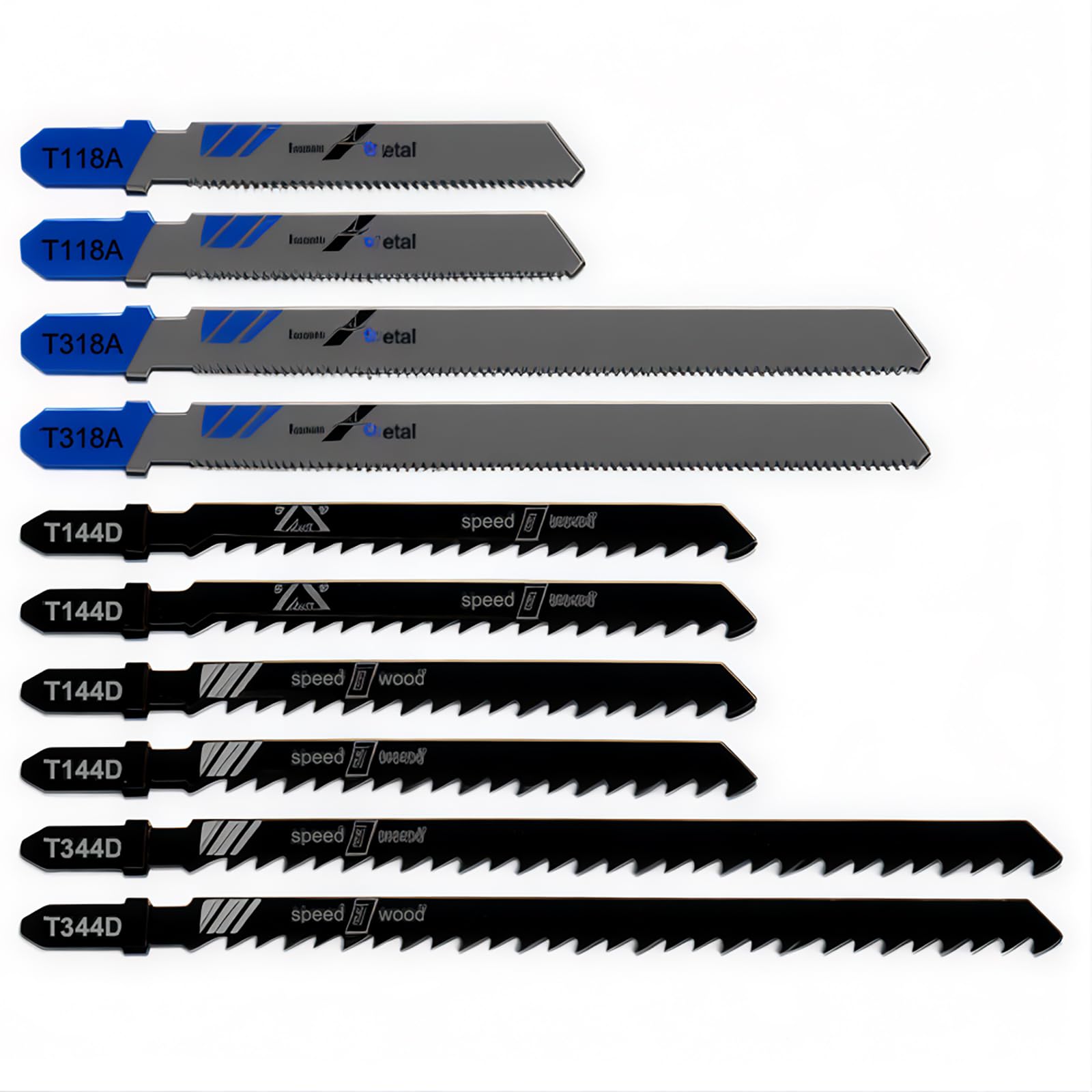 Jigsaw Blades, CESFONJER 10 Pcs Blades Set with Storage Tube, Jigsaw Blade for Cutting Optimized for Cutting Metal, Wood, PVC and Plastic