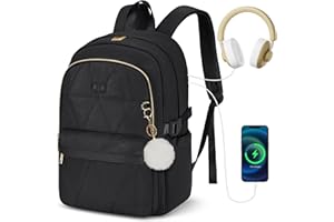 RAINSMORE Sac à dos pour ordinateur portable pour femme 15,6 pouces imperméable avec port USB léger