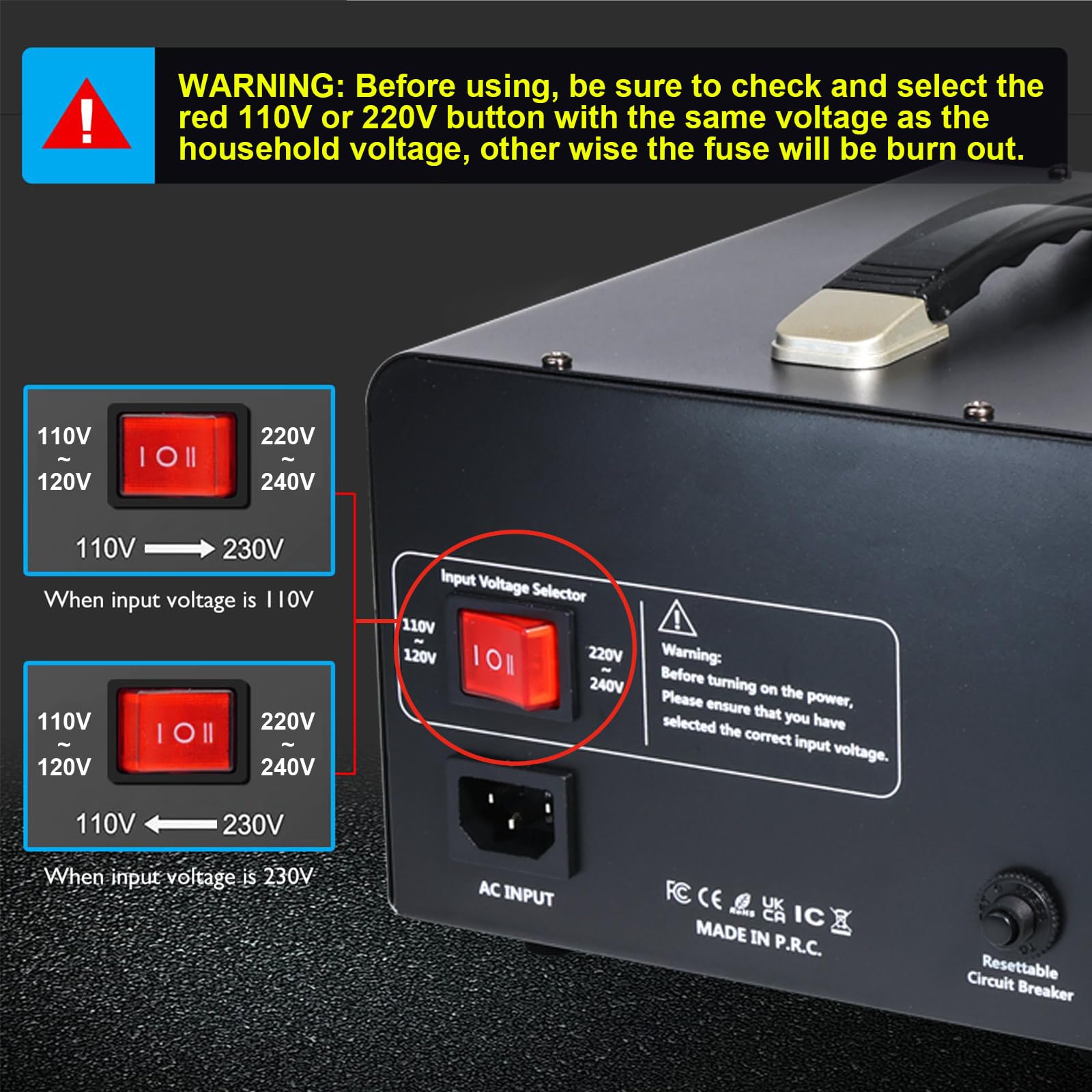 Yinleader 3000W Voltage Converter Transformer(110V to 220V,220V to 110V) Step Up/Down Converter 110/120 Volt - 220/240 Volt w/US Standard Power Cord,Circuit Breaker Protection (VTUS-EU3000)