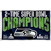 Seattle Seahawks 2 Time Super Bowl Champions Banner Flag
