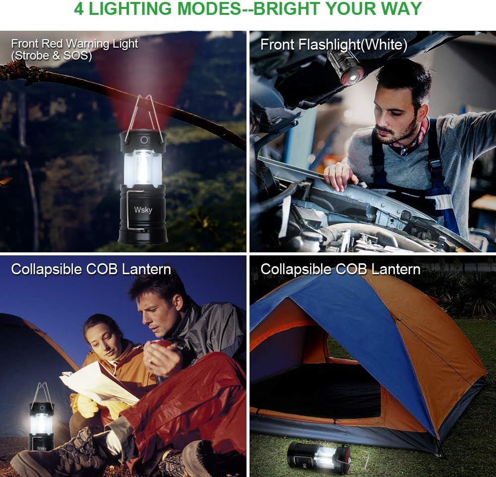 Wsky Led Camping Lantern Rechargeable - Hight Lumen - Best Lantern Flashlight Light, Rechargeable, 4 Modes, Water Resistant Light - Best Camping, Outdoor, Emergency Flashlights Lanterns: Sports & Outdoors
