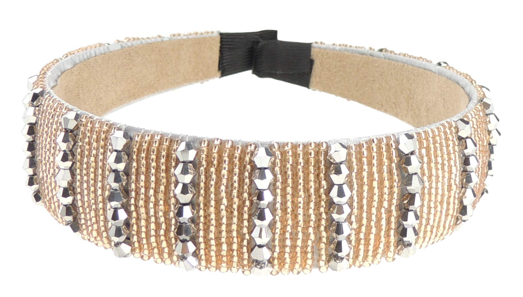 Womens Sparkly Beaded Jeweled Embellished Crystal Birthday Party Wedding Bridal Special Occasion Hair Accessories 2.5cm Short Long Hair Headband Alice Band Hairband (Gold Grey, One Size)