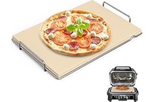 Outspark Pizza Stone with Grill Rack for Ninja Woodfire Outdoor Smoker XL OG800 OG900 Series Grill Accessories, Rectangle Pizza Baking Stone Set for Oven and Grill Baking