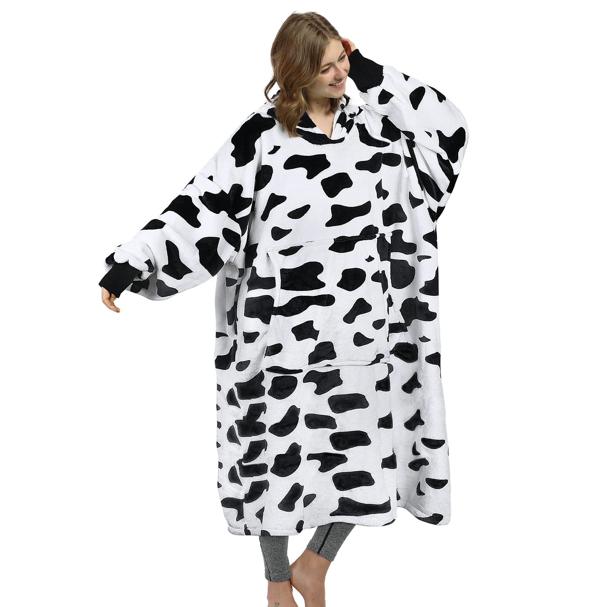 Catalonia Classy Long Soft Hoodie Blanket, Cosy Gifts For Her, Fleece Warm Wearable Blanket, Oversized Hoody for Adults Men Women, Cow Print