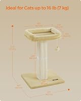 Feandrea Cat Scratching Post Tree with 40x30cm Plush Perch, 71cm Tall Beige view 7