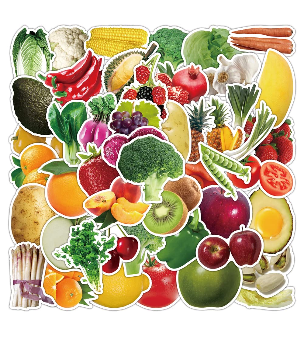 100 Pcs Frush Vegetable and Fruit Photos Water Bottle Laptop Computer Skateboard Phone Luggage Guitar DIY Decal Stickers,Album, Crafts, Calendar, Planner Aesthetic Fruit & Vegetable Stickers