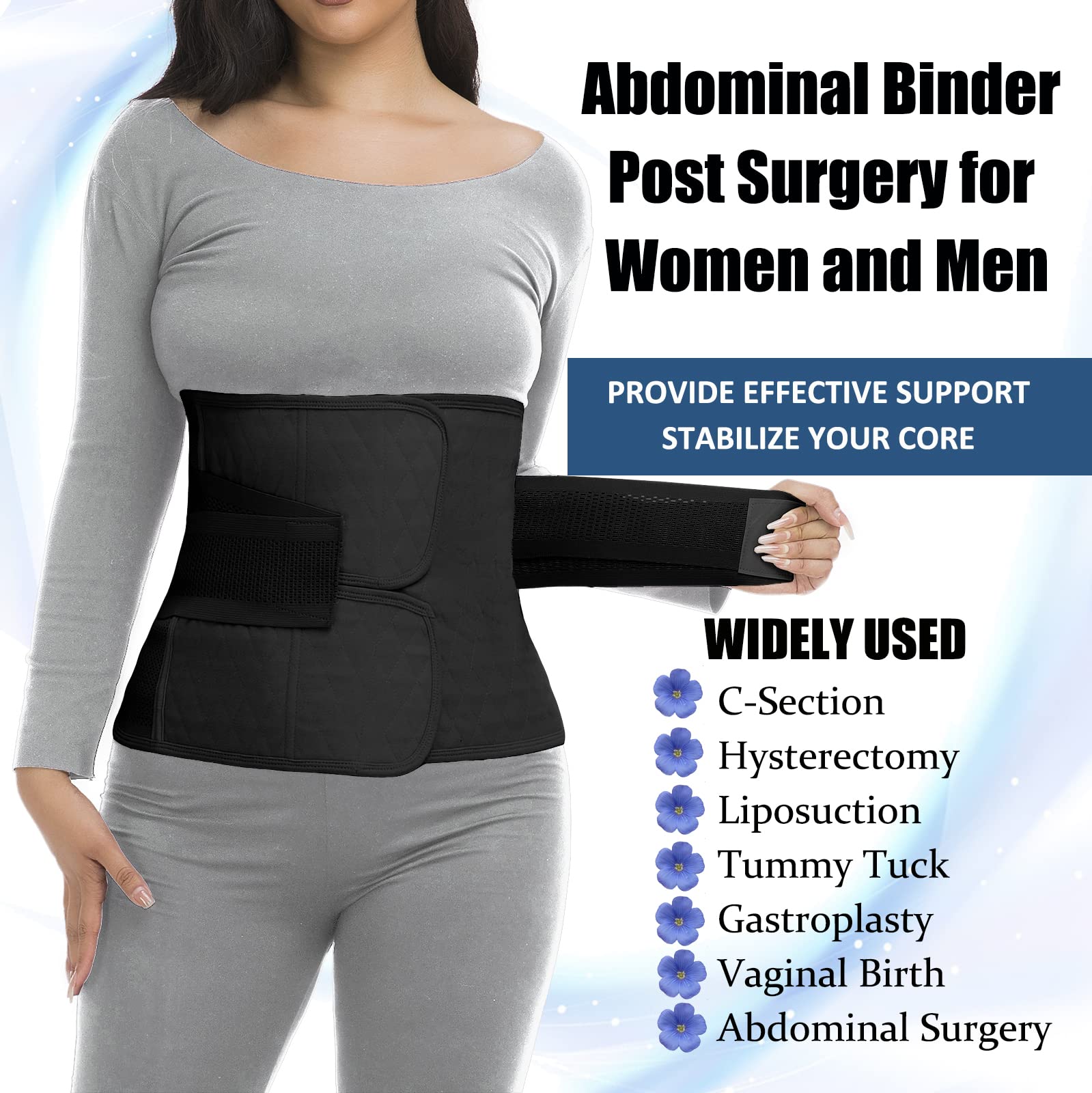ChongErfei Postpartum Belly Band & Abdominal Binder Post Surgery Compression Wrap Recovery Support Belt (S/M, Black)