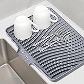 TIKNIK Silicone Dish Drying Mat for Kitchen Counter, Dish Drying Pad, Non-Slip Drain Pad with Built-in Drain, Heat Resistant 